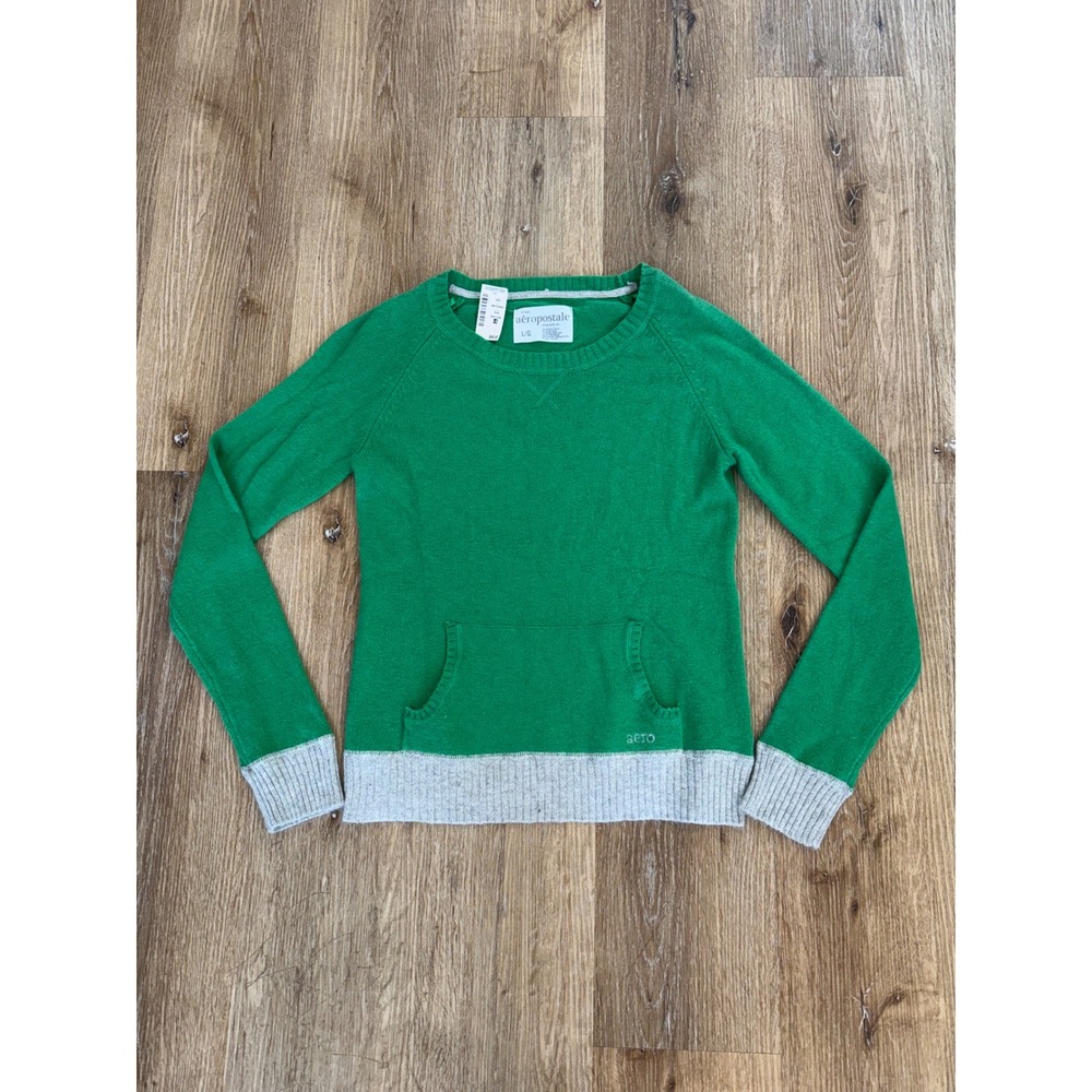 Aeropostale Preppy Y2K Minimalist Angora Blend Sweater Women L Green NWT LS
